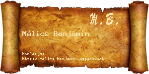 Málics Benjámin névjegykártya